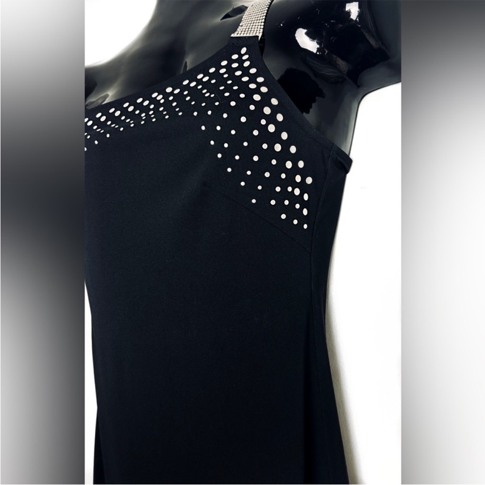 Black Maxi Dress with Studded Trim and Glistening Shoulder Strap